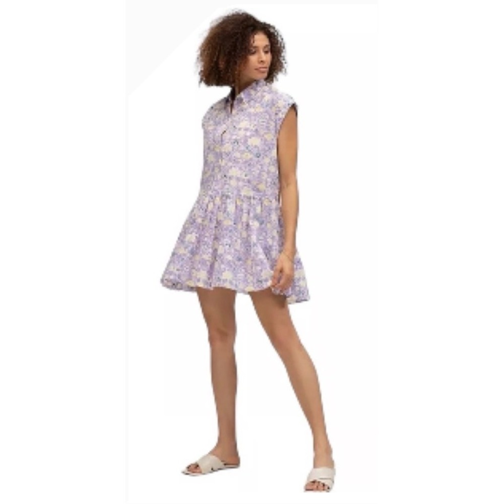 Ro's Garden Morgana Mini Dress Padma Lilac Floral Cotton XS
